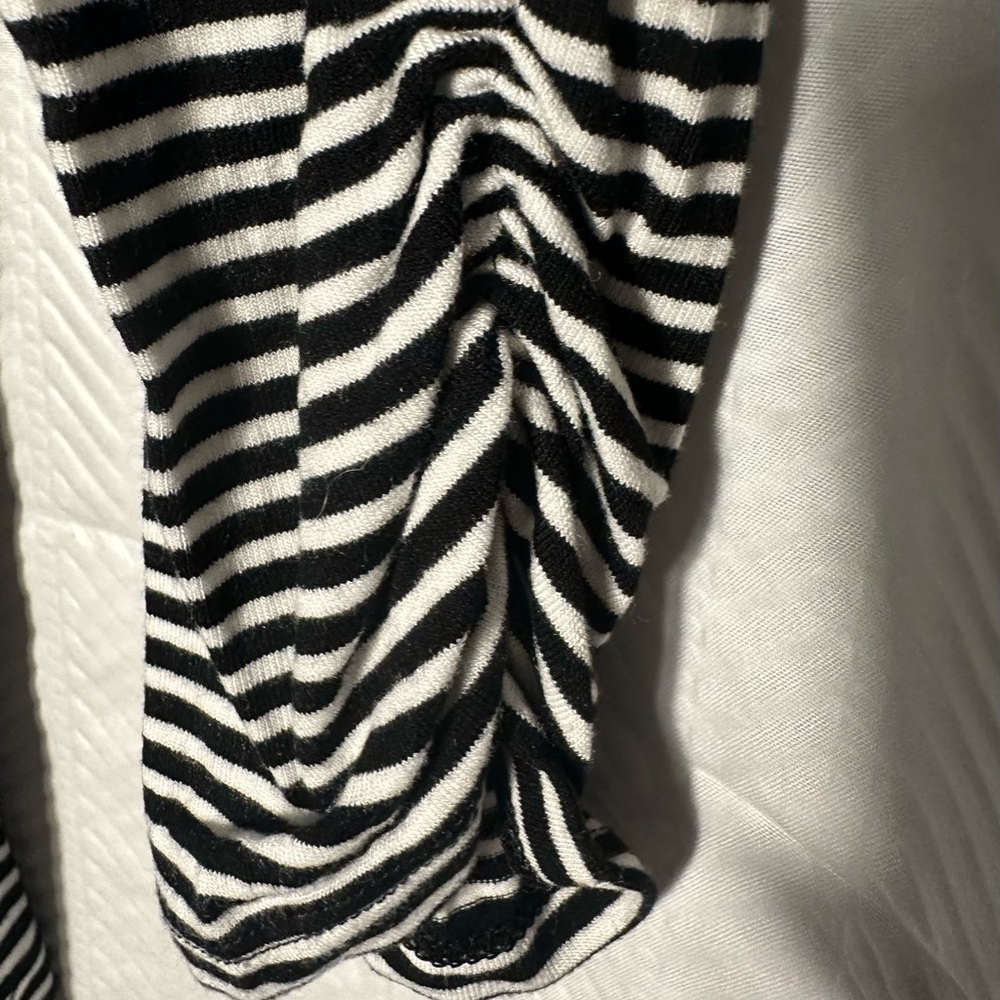 Clearance White House Black Market Black and White Striped Fitted Ruched Blouse - Picture 8 of 9